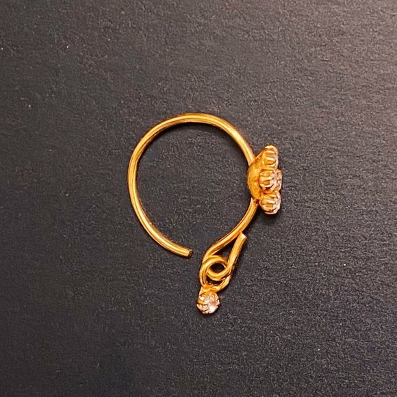 Dangle Hoop Nosering Indian Style Made 925 Sterling Silver With Gold Plating - Picture 2 of 4